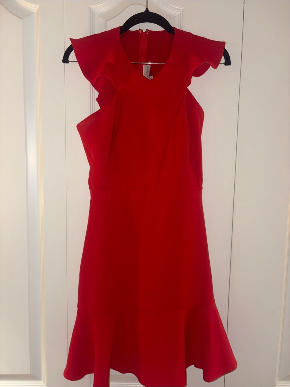 Adelyn Rae Red Ruffle-Sleeve Midi Dress